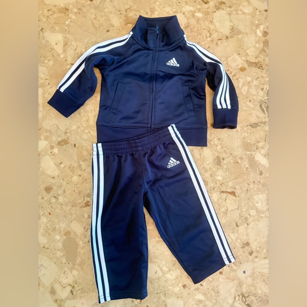 BABY BOYS Adidas Navy Blue Tracksuit with White Stripes 9 months